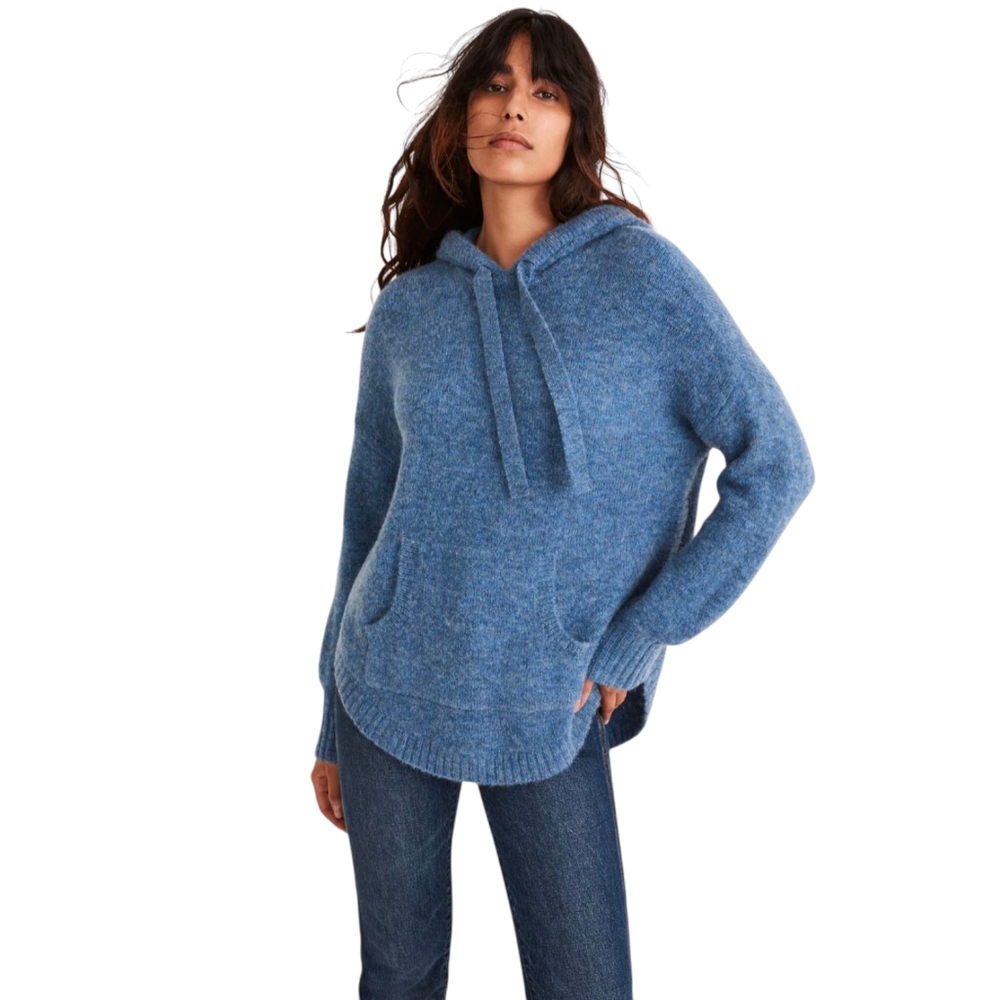Madewell Wilmington Hoodie Sweater | M | Heather Denim Blue Wool Alpaca Blend